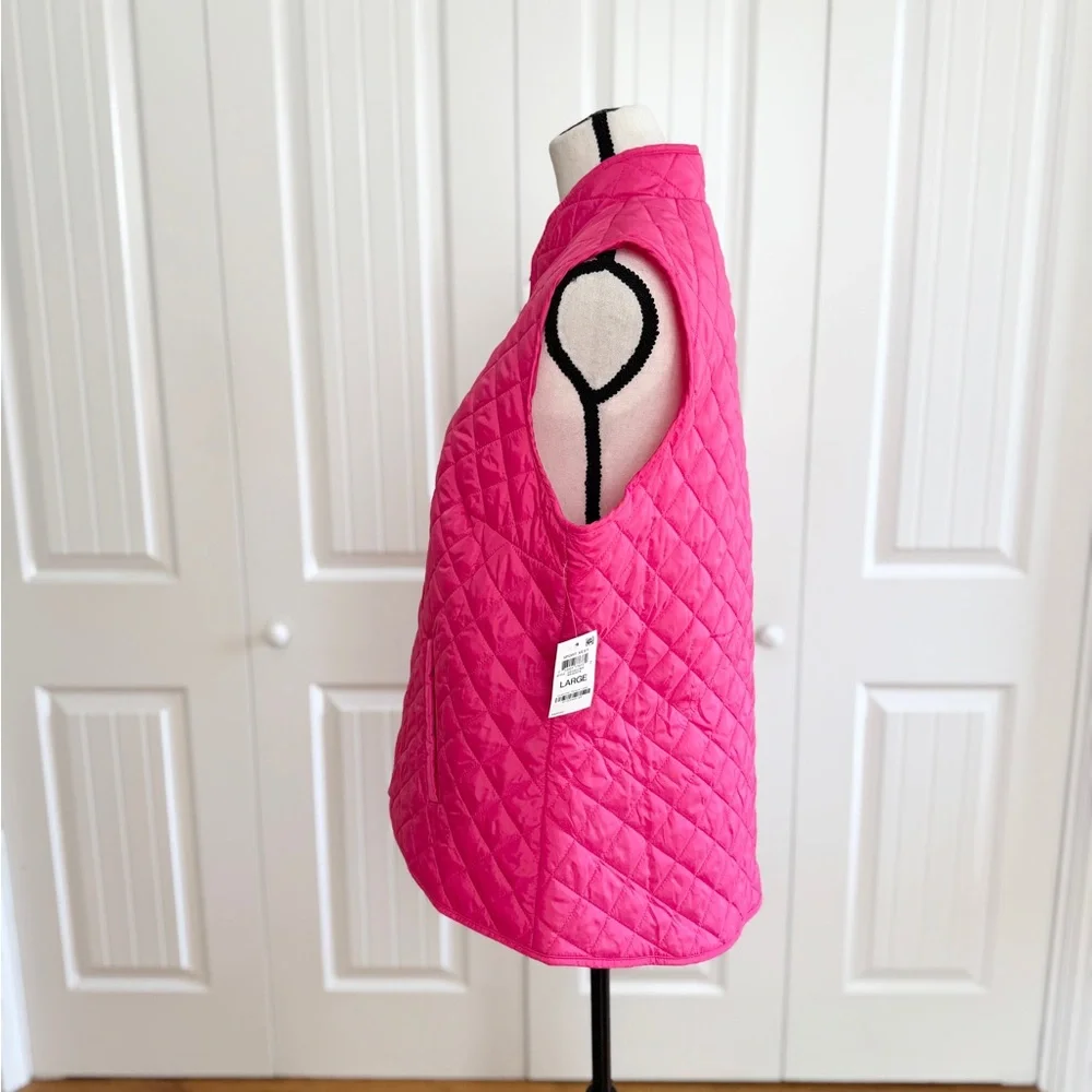 Karen Scott Sport Pink Quilted Puffer Vest Size Large L Athleisure Full Zip - Picture 5 of 15